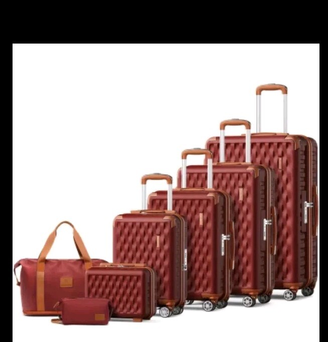 7-Piece Burgundy Hard Shell Luggage Set with Carry-On 🎁-image