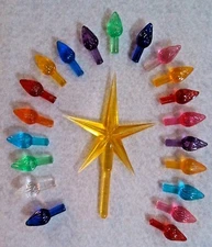 30 MEDIUM TWIST BULBS VINTAGE Ceramic Christmas Tree Lights with GOLD STAR