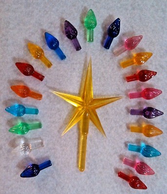 30 MEDIUM TWIST BULBS VINTAGE Ceramic Christmas Tree Lights with GOLD STAR