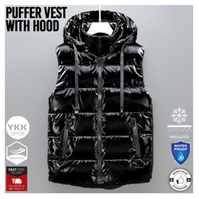 Herren Weste Bodywarmer Pufferweste ärmellos gesteppt Kapuze wattiert Winterjacke
