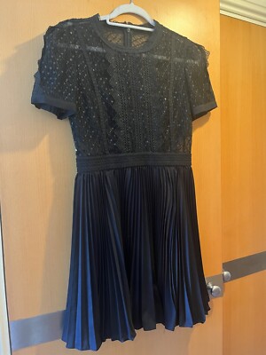 princess polly baby blue dress Self Portrait Sequin-embellished Pleated Tulle Guipure black mini dress in  UK 10