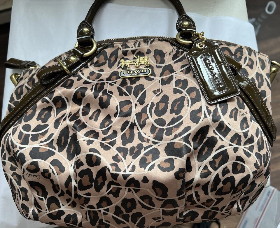 Coach Madison Ocelot Leopard Print OP Art Sateen Sophia Satchel Bag Purse 17764 - Image 2 of 4