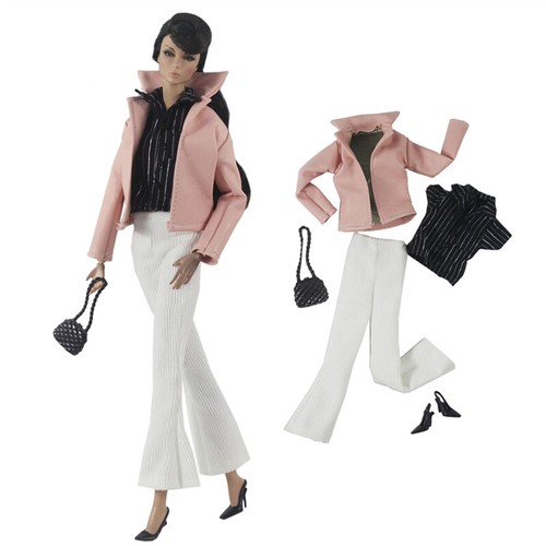 Pink Leather Fashion Clothes Set For 11.5" Doll Outfits Jacket Trenchcoat Boots - Afbeelding 6 van 12