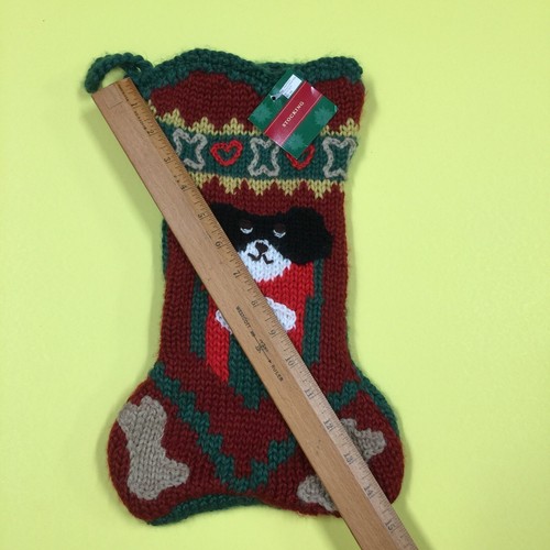 Christmas Stocking Puppy Knitted Satin Inside - Picture 6 of 6