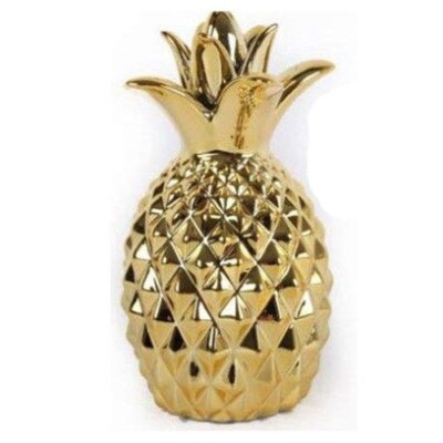 NEU GOLD ANANAS ORNAMENT 16 CM DEKORATION EXOTISCHE FRÜCHTE GESCHENK KAMIN FIGUR