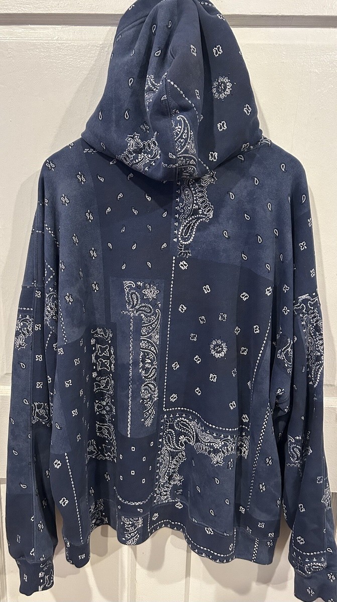 Abercrombie and Fitch Beige Soft A&F Blue Bandana Paisley Hoodie