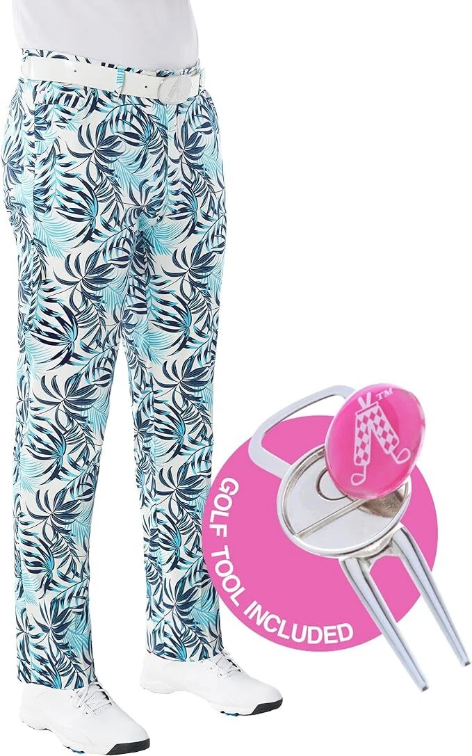 SALE Royal & Awesome Men`s Tropics Golf Trousers Blue Tropical Golf Pants 30-44