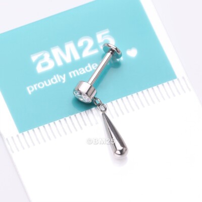 Implant Grade Titanium Gem Sparkle Teardrop Dangle Internally Threaded Flat Back