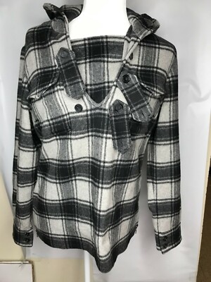 ADAM LIPPES WOOL CHARCOAL BLACK GRAY TARTAN PLAID CHECKS HOODED COAT JACKET XS