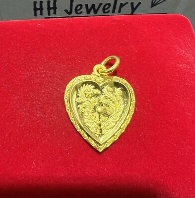 24K Yellow Gold Dragon & Phoenix Zodiac Heart Shape Pendant | eBay