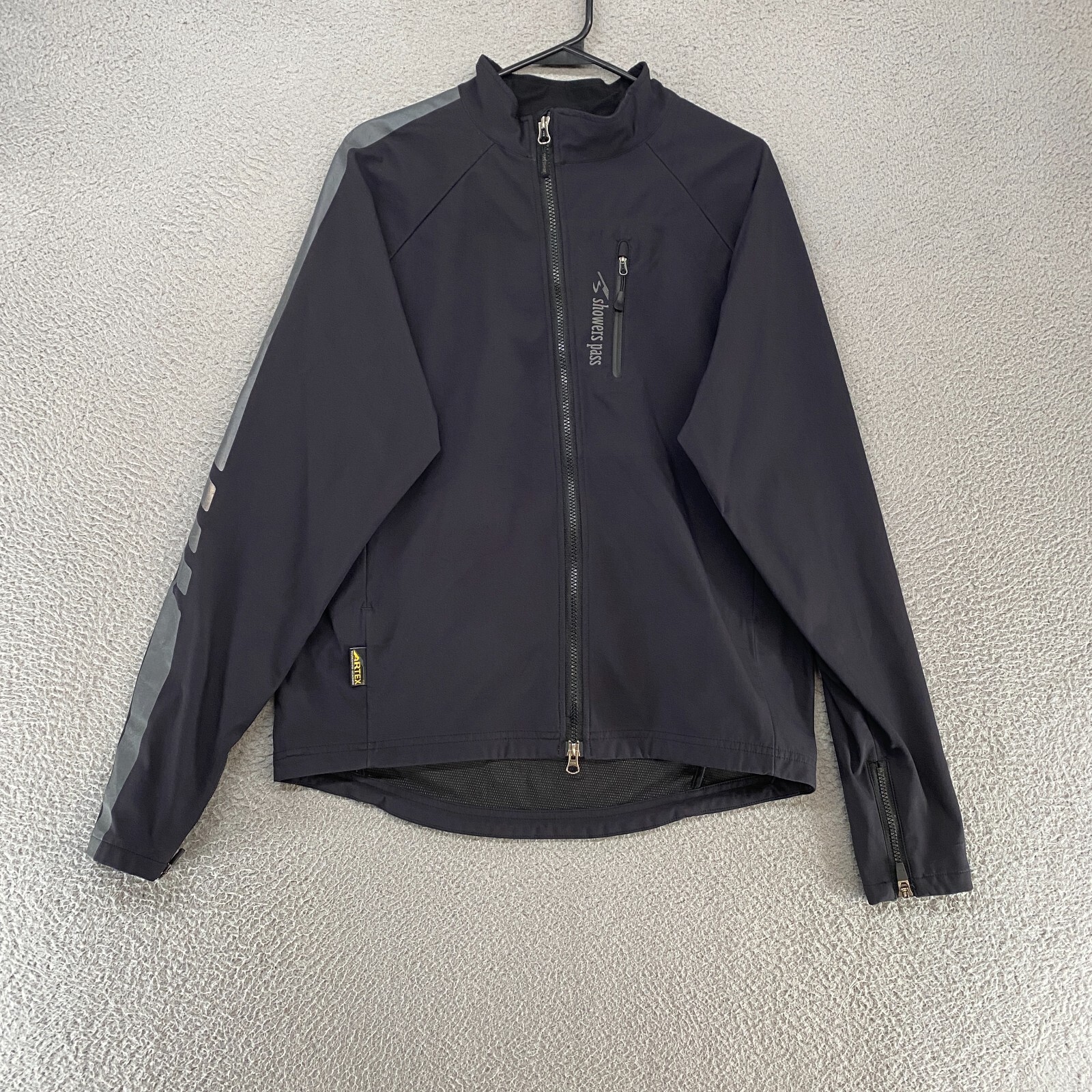 Showers Pass Cycling Jacket Mens Large Black Zip Up Softshell Artex Skyline Bike