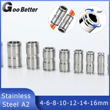 Straight Push Fittings Stainless Steel Pneumatic Push Connectors Tube Air Line