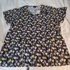 Medgear Size Med Scrub Top Spring Tulips Purple Green Black NWT