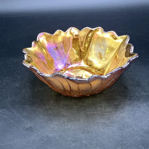 Vintage Indiana Carnival Amber Irridescent Glass Flower Bowl