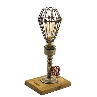 Loft Style Lamp, ''Pharos'', Steam Punk Industrial Vintage Style, Wood LL-016