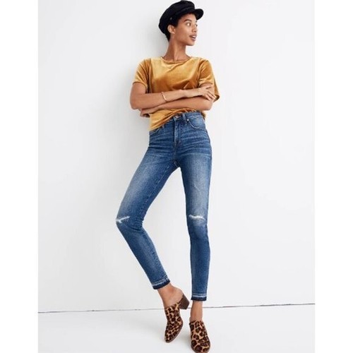 Madewell 9 High-Rise Skinny Jeans York Wash Distressed Raw Hem Stretch  Denim 26 | eBay