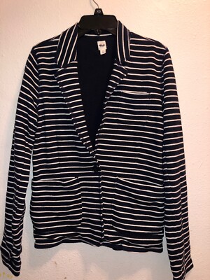 Gap Womens Navy Blue White Striped Knit Blazer Jacket, Cotton Lining XS  New