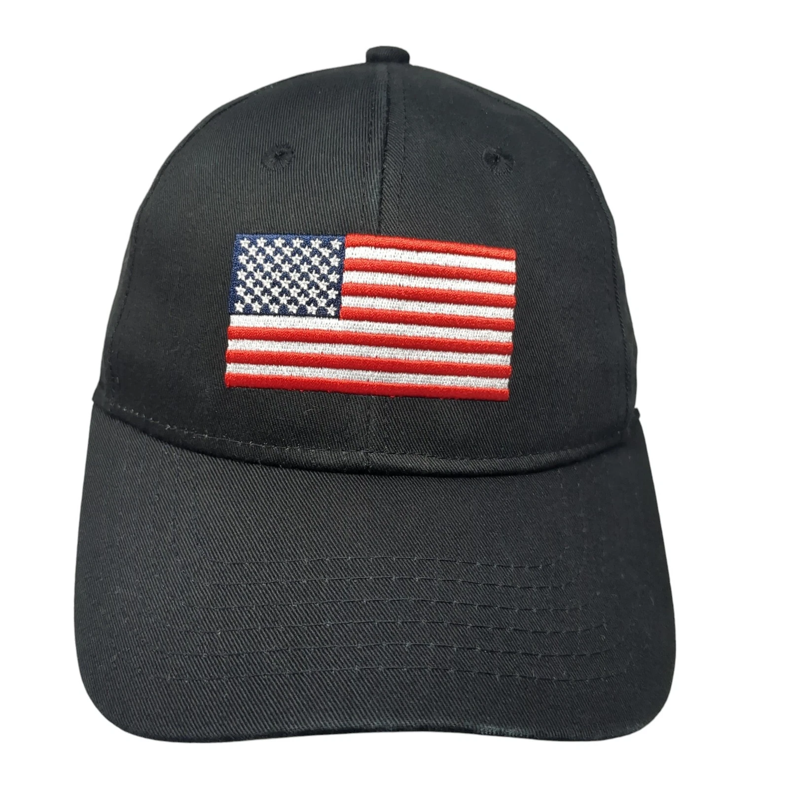 USA Flag Strapback Baseball Cap Black One Size Adjustable Patriotic K-Products
