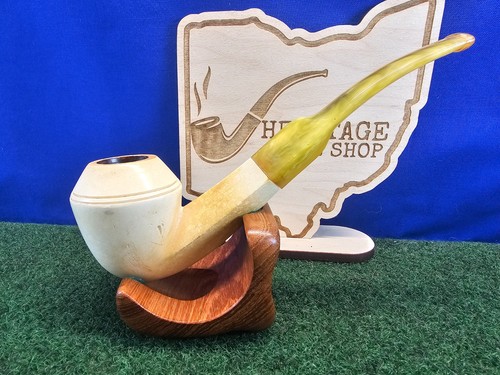 Large Smooth Block Meerschaum Bent Bulldog Carved Restored Estate Pipe