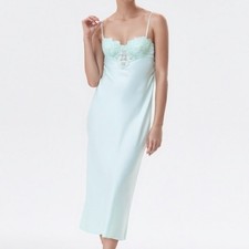 INC Intimates Womens Maxi Slip Dress Mint Green XS Lace Trim Underwire Nightgown
