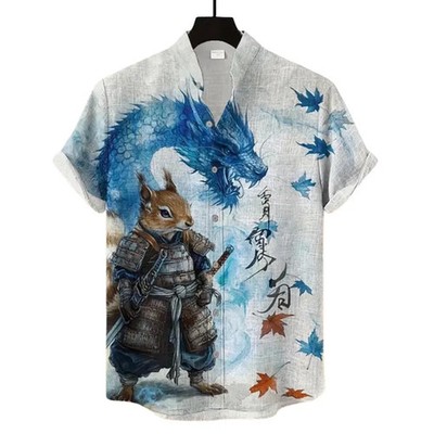 Samurai Squirrel Blue Hawaiian Shirt Mens Aloha Beach Summer Vacation