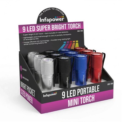 9 LED Aluminium Taschenlampe superhelle Taschenlampe 12er Pack - Infapower