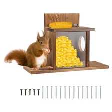 Wooden Squirrel Feeder, Squirrel Feeders for Outside Removable Panel with Holes