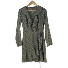 Parisian Dress Womens 10 Green Polka Dot V Neck Long Sleeve Wrap Mini 133097