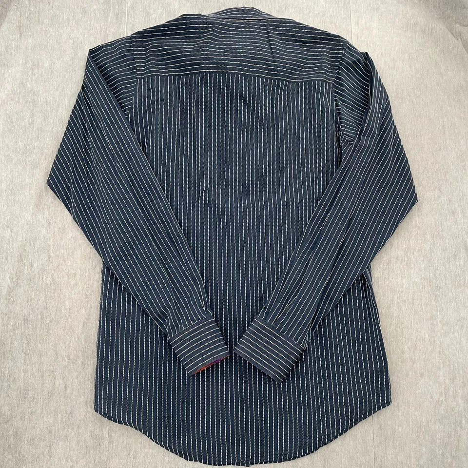 Camisa Robert Graham Adulto Grande Alta Azul Seda Borde Abotonada Manga Larga Para Hombre Foto 3 de 4