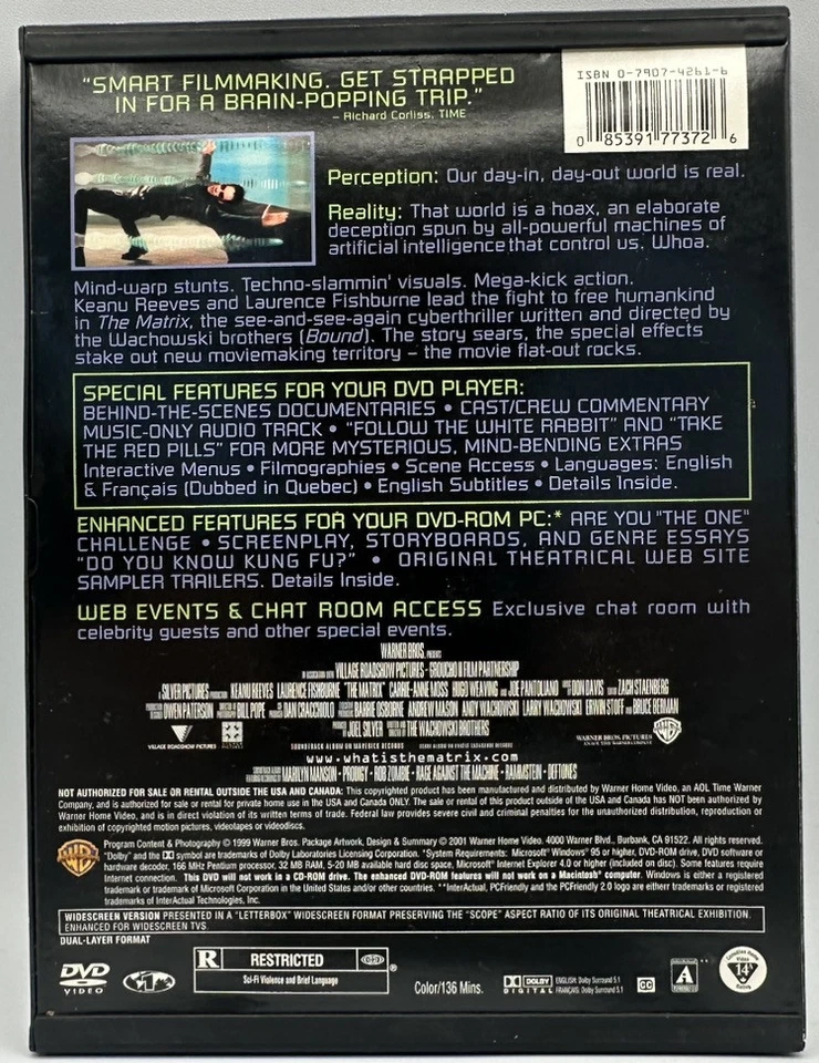 The Matrix DVD Widescreen Keanu Reeves Laurence Fishburne Hugo Weaving 1999 - Image 2 of 3