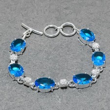 Faceted London Blue Topaz Oval Shape Gemstone Jewelry Ethnic Bracelet 8" SR 2166