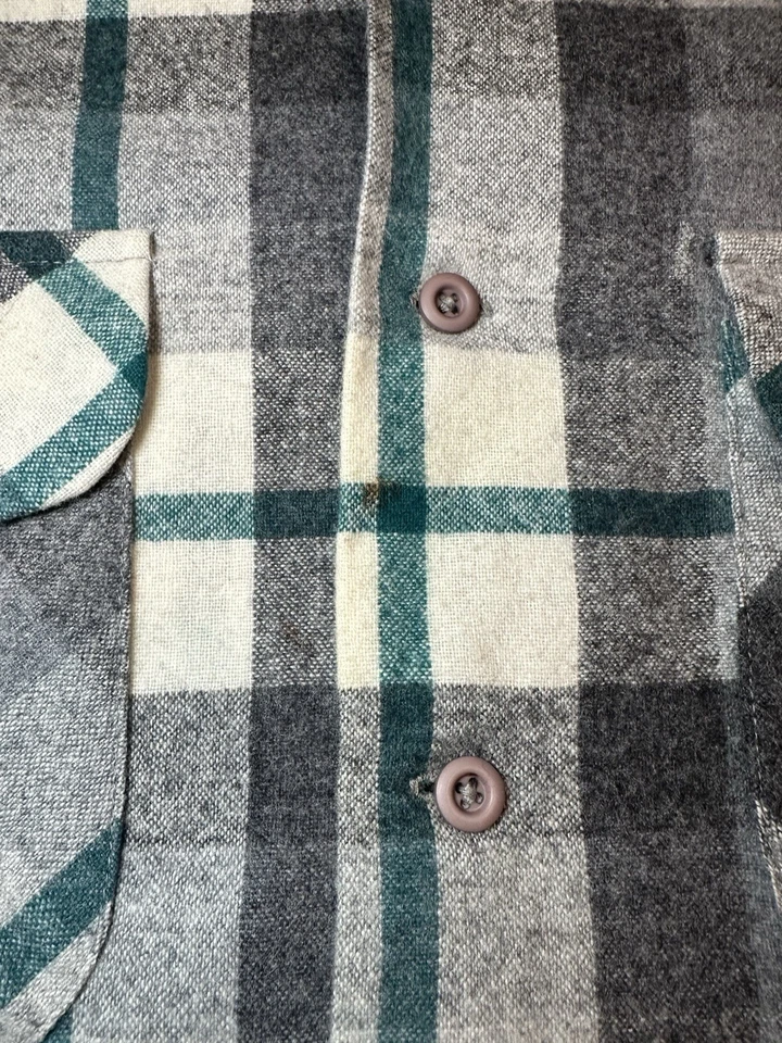 Camisa de Colección Pendleton Para Hombre Talla XL Lana Cuello Lazo Botón Verde Gris EE. UU. Foto 3 de 4