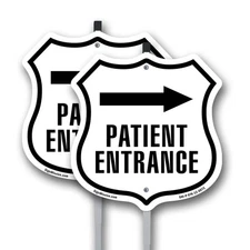 Patient Entrance Right Shield Shaped Sign With Stake Crafted in the USA