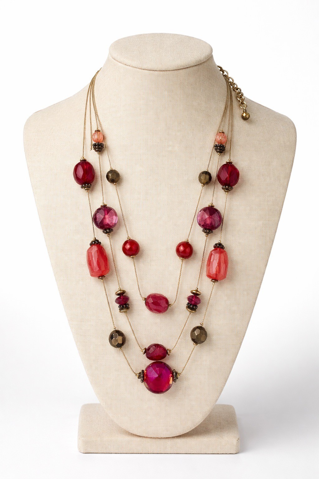 Ruby Rd Multi Strand Beaded Necklace Ruby Red Lay… - image 1