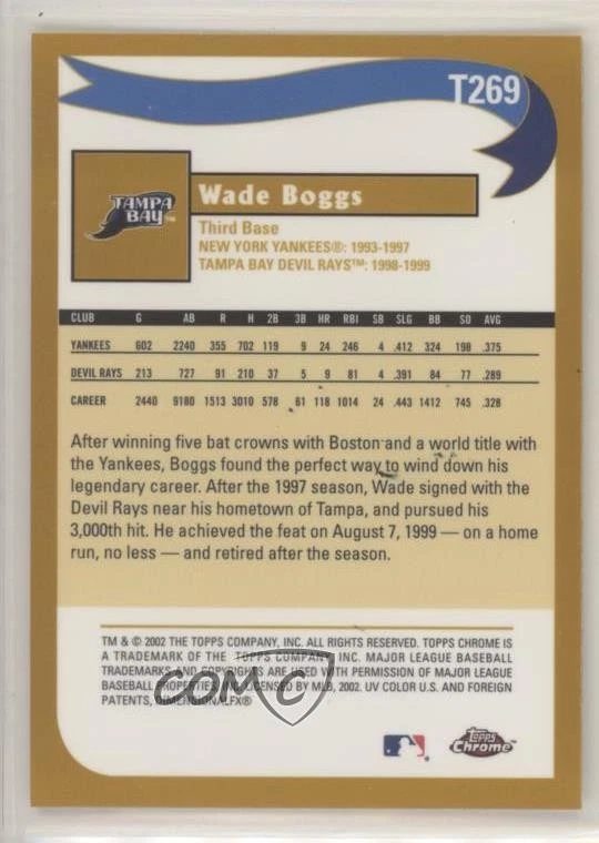 2002 Topps Chrome Traded & Rookies Wade Boggs #T269 HOF - Image 2 of 2