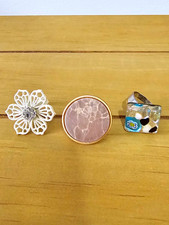 3pc Cocktail Ring Bundle Gold Plated Agate Signet Metal Flower Murano Style