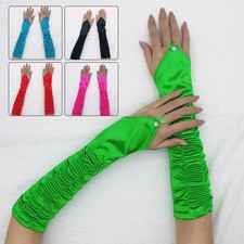 Elegant Fingerless Satin Gloves with Rhinestone Details Fit for Wedding Dresses