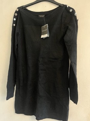 NEW Topshop black knit tunic dress/top, silver shoulder buttons, was £40,size 10