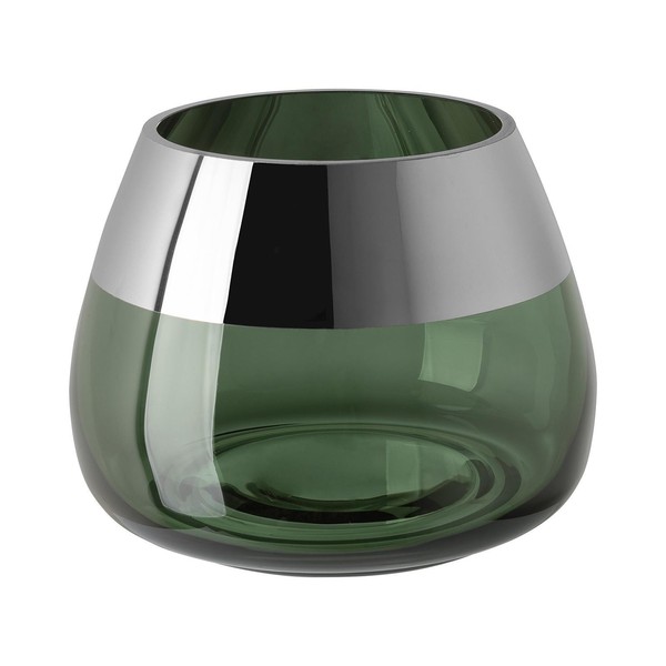 Fink Teelichthalter Ø 15 Cm GrüNes Glas Windlicht Kerzenhalter Mit Silberrand-image