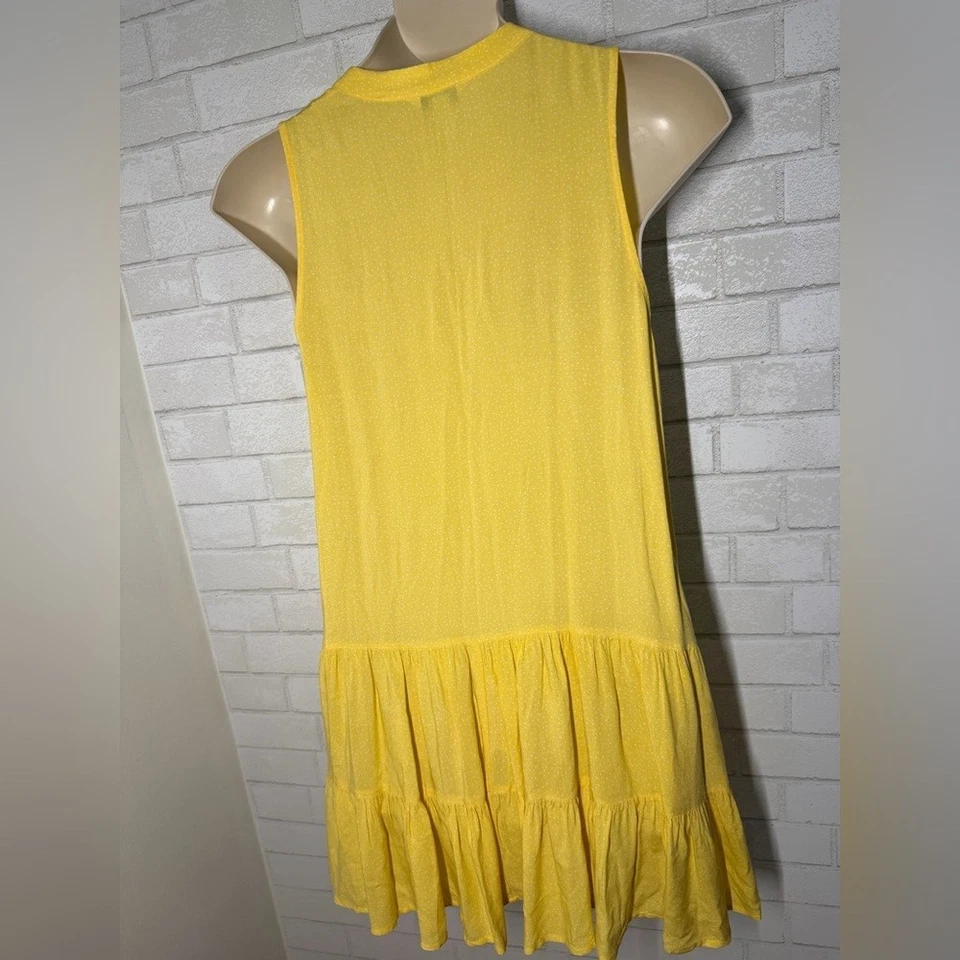 Vestido Nine West Amarillo Lunares Sin Mangas Ligero En Niveles Talla L #3016 Foto 4 de 4