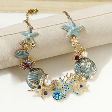 Starfish Seashell Necklace Pearls Beach Nautical Statement Bib Jewelry Chain