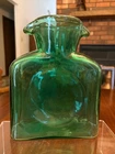 Blenko Hand Blown Glass Green Double Spout Water Decanter Pitcher Cafe Vase EXC!