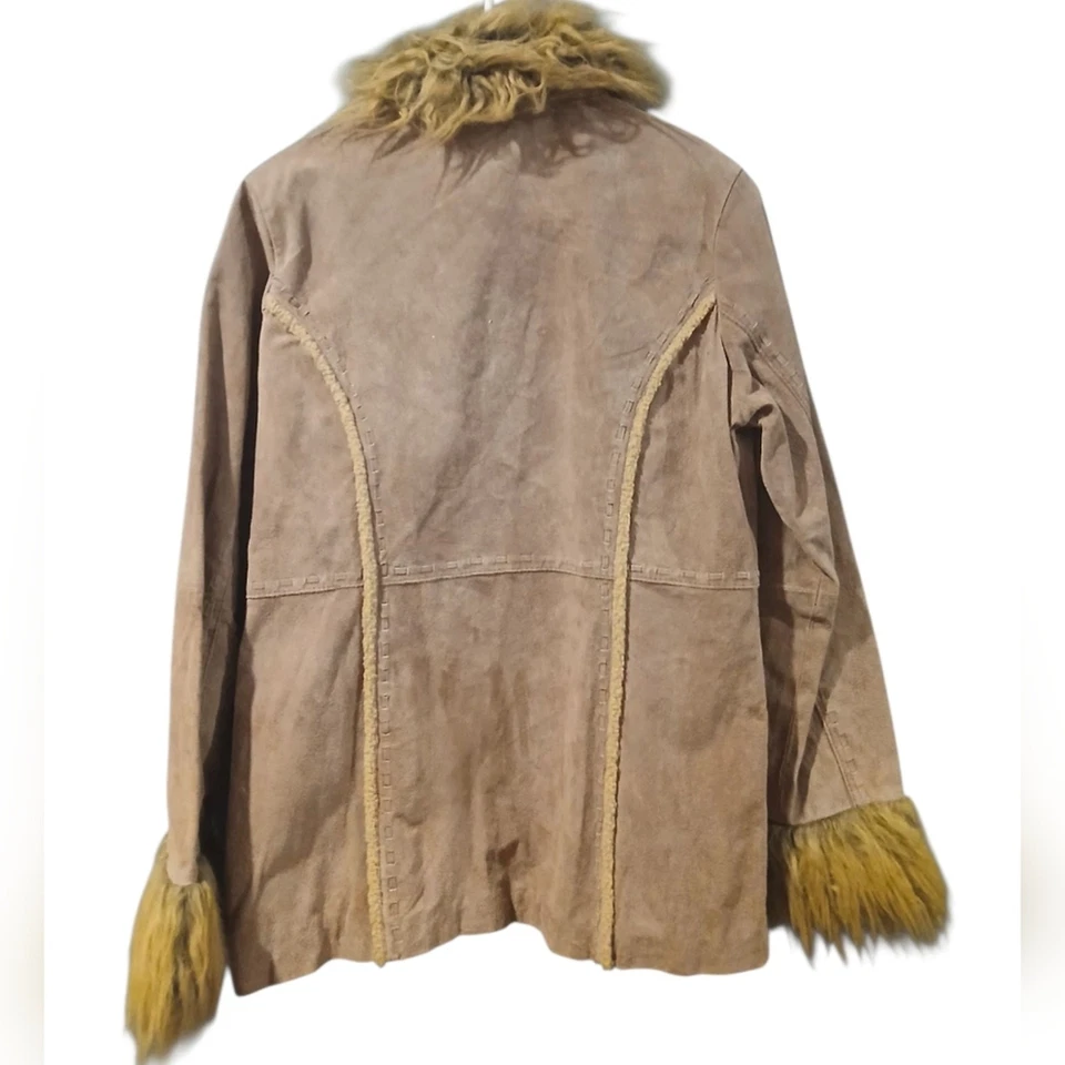 复古 Y2K 湿密封皮革骆驼毛皮口音风衣 Penny Lane 大衣 — 第 2/4 张图片