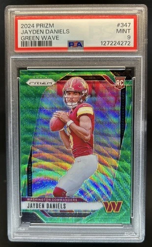 2024 Panini Prizm Jayden Daniels RC Green Wave Rookie #347 Commanders PSA 9