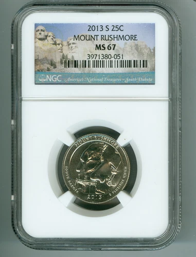 2013-S NGC MS67 MOUNT RUSHMORE 25c PARKS LOGO QUARTER, 2ND HIGHEST REGISTRY