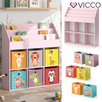 Kinderbücherregal Luigi 107 x 114 cm, Rosa, Kinderregal, Fächer, Faltboxen Vicco