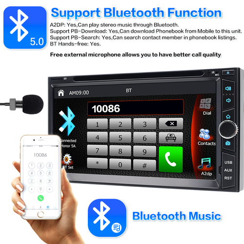 2 Din 7" DVD Car Stereo Wireless Carplay Android Auto Play Bluetooth Head Unit - Picture 7 of 13