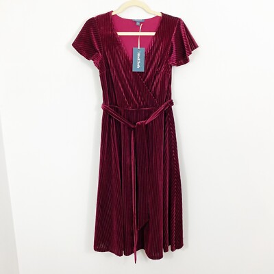 NEW Modcloth Timeless Embrace Velvet Midi Dress Fit Flare Size XXS Maroon Ribbed