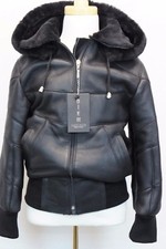 Schwarz Seidig Echtes Schafsfell Shearling Leder Jungen Kinder Jacke Mantel