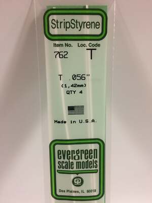 Evergreen Scale Models 14in Styrene T-Beam/Column .056 x .019in pkg(4) 762